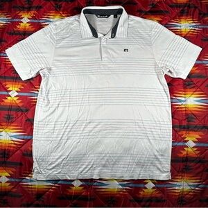 Travis Mathew Men's Short Sleeve White Size XL Golf Polo Shirt Striped Outdoors
